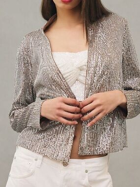 Anthropologie Women's Mare Mare Sequin Open Front Jacket Blazer - Medium